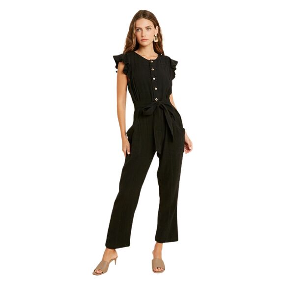 Wishlist cotton sleeveless button down jumpsuit black size large - Picture 1 of 9